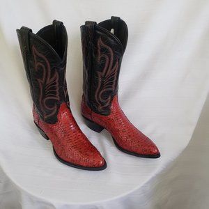 Vintage Tony Lama women's 8.5 snakeskin&leather red/black western boots w/ box